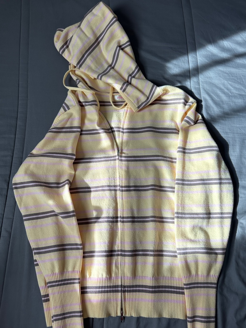 Stella Tweed Yellow Striped Zip-Up Hoodie Sweater